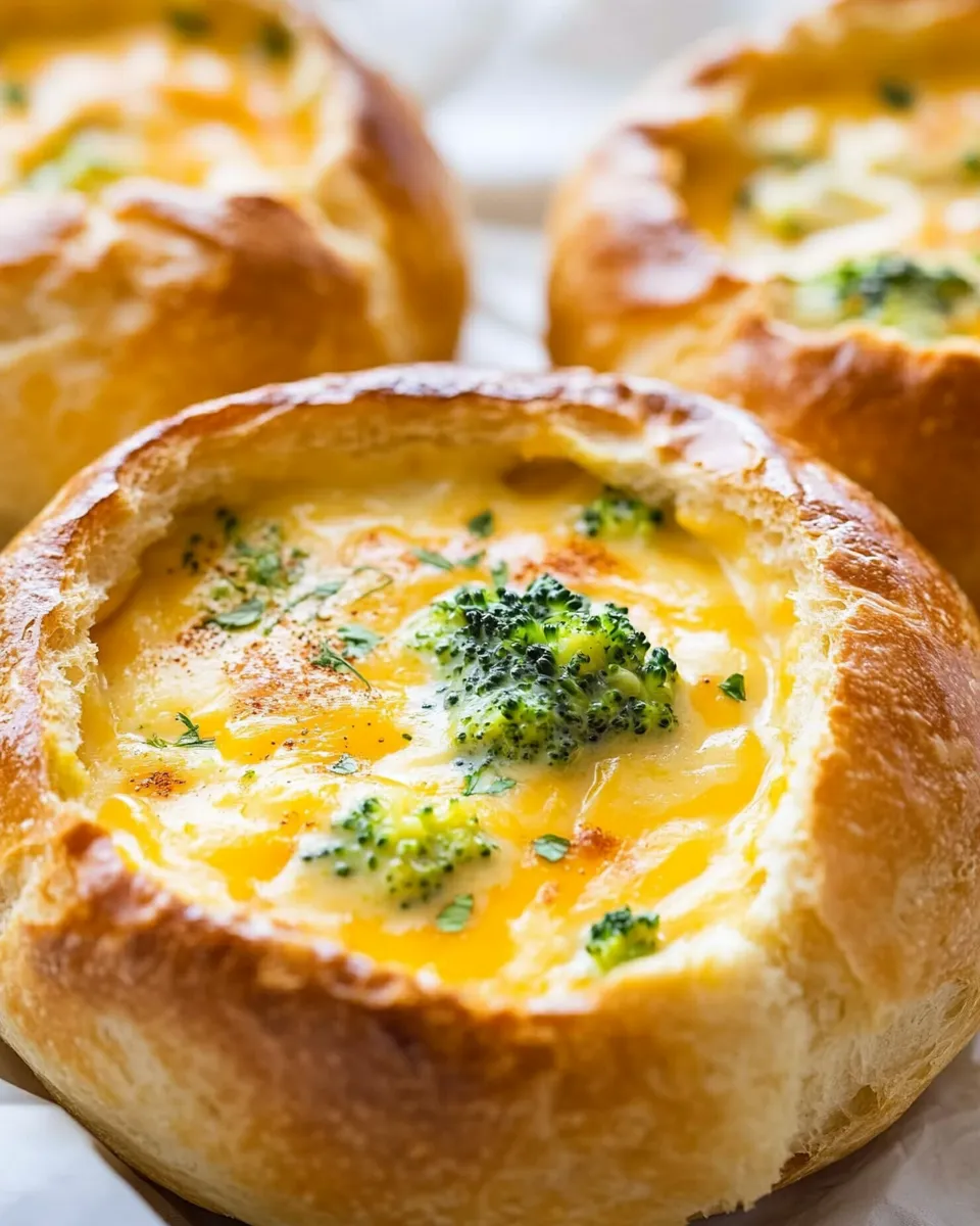 Easy Broccoli Cheese Soup in Bread Bowls shot