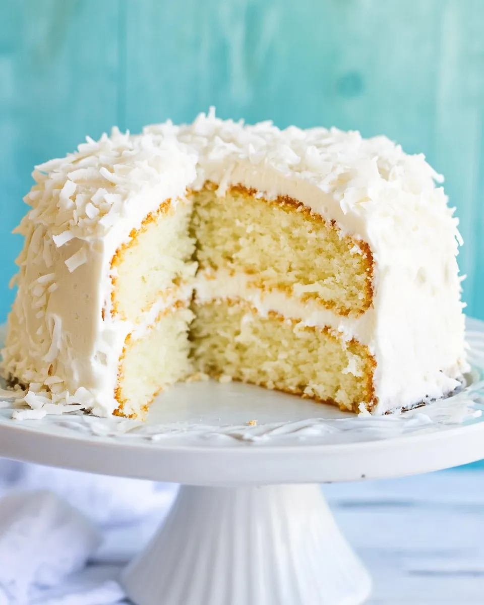 Easy Coconut Cake with Coconut Meringue Buttercream Frosting shot