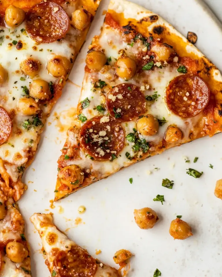 Savory Easy Tortilla Pizzas with Pepperoni Chickpeas. recipe image