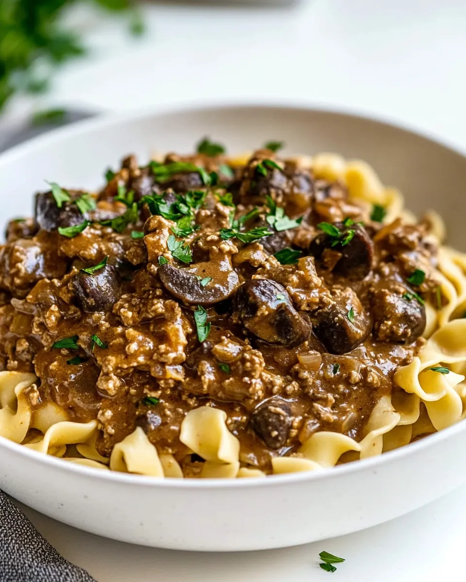 Delicious Hamburger Stroganoff shot