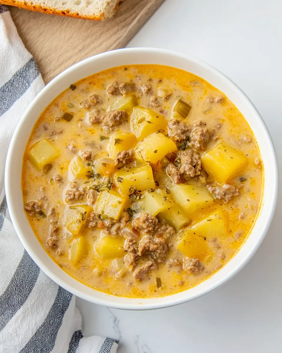 Delicious Potato Cheeseburger Soup shot