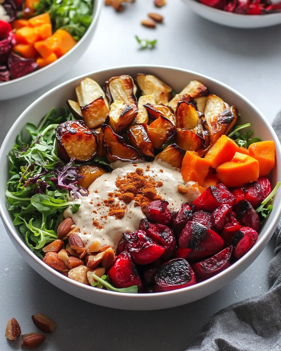 Delicious Roasted Winter Vegetable Bowls with Nutmeg Tahini image