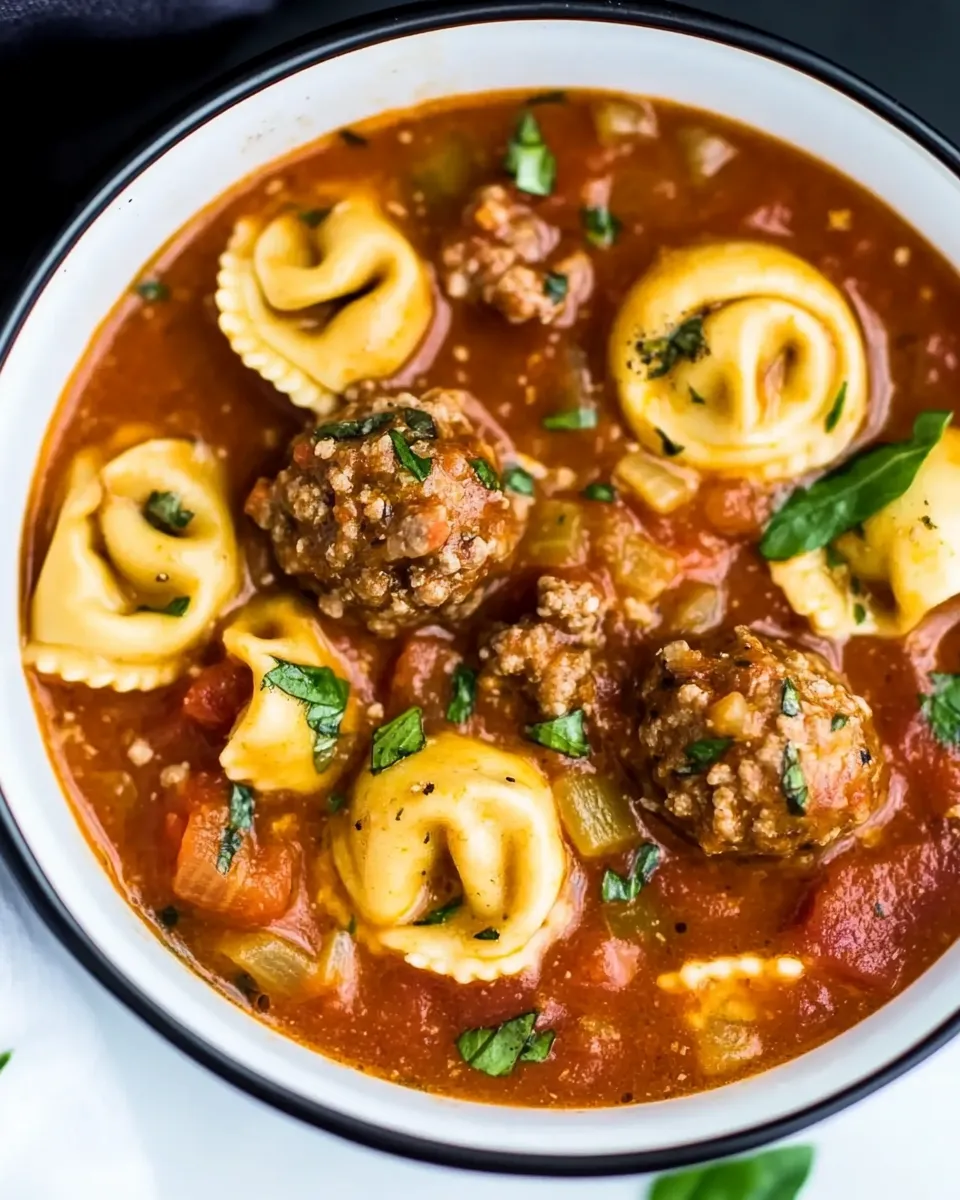 Easy Slow Cooker Meatball and Tortellini Soup shot