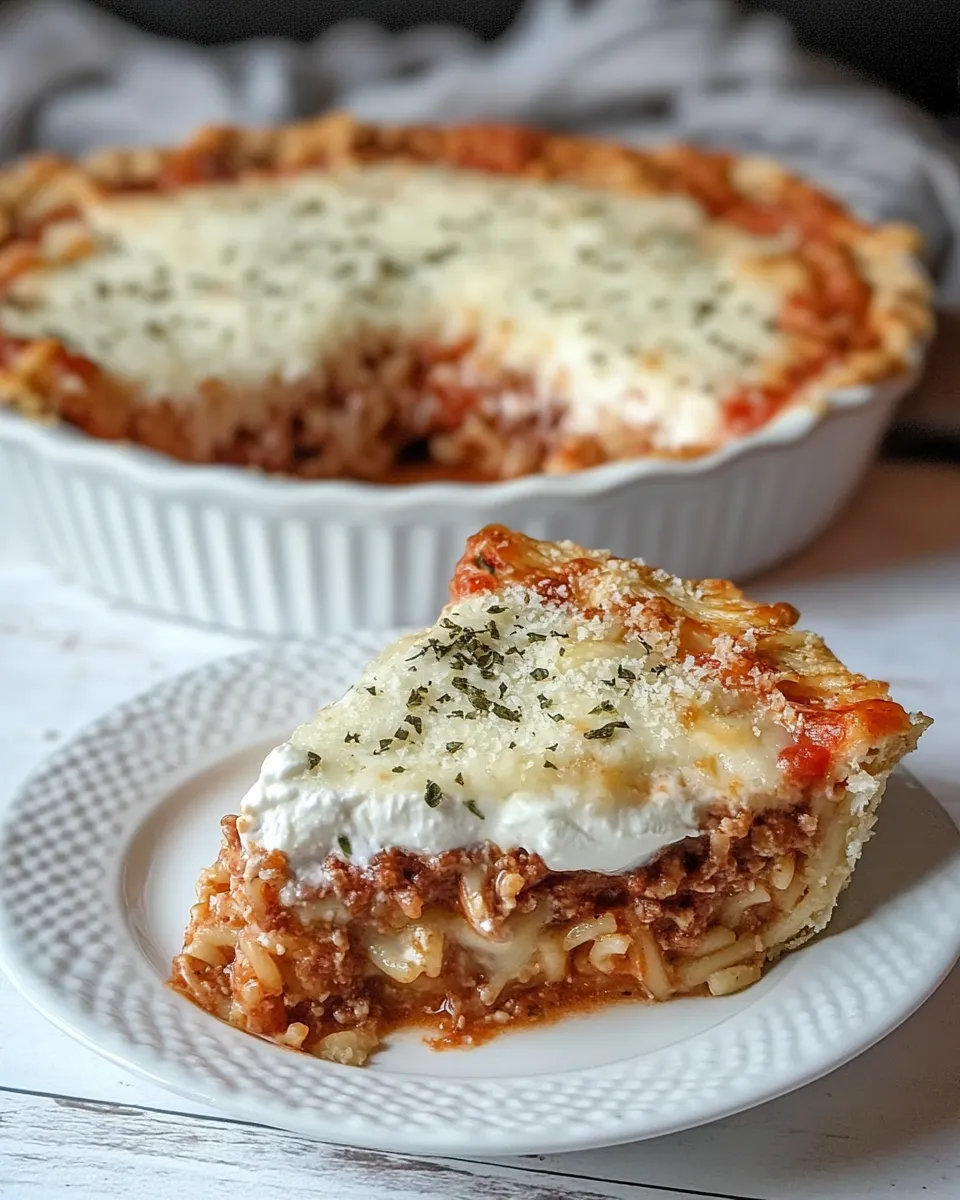 Delicious Spaghetti Pie with Sour Cream shot