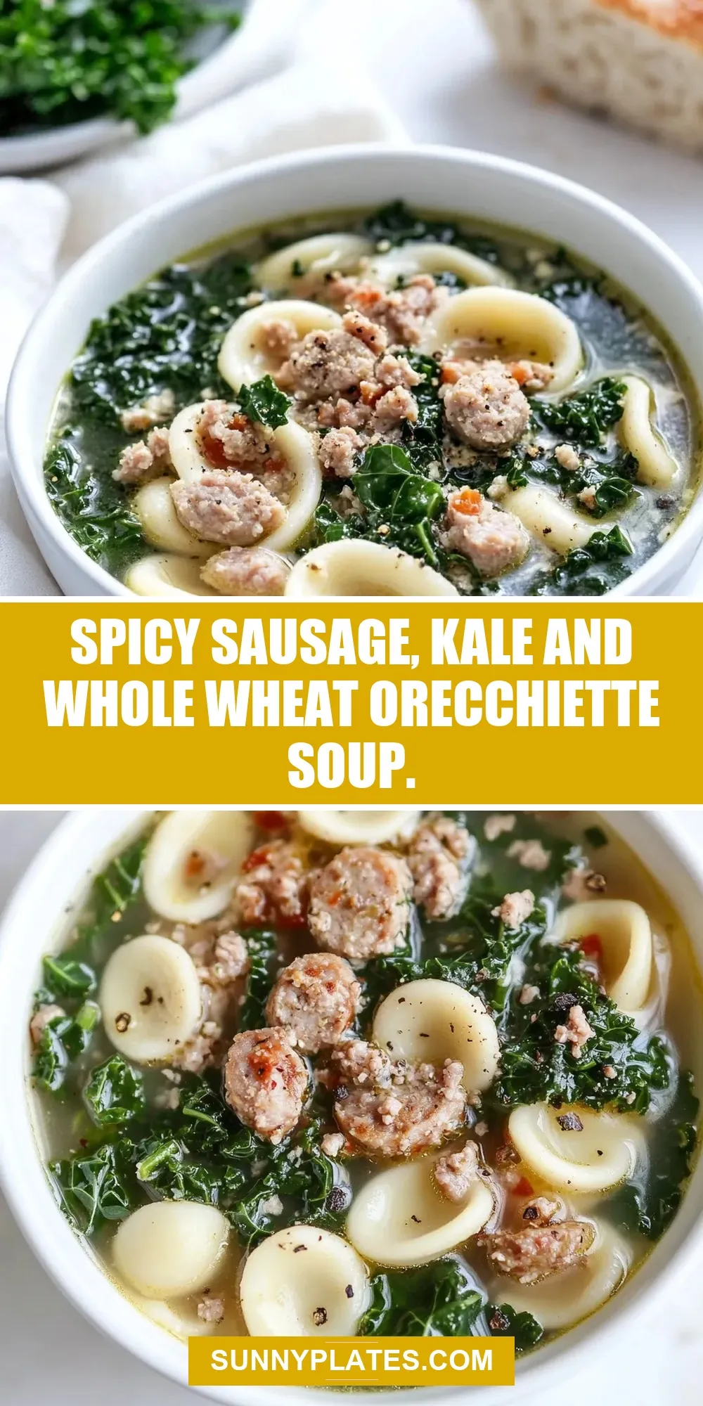 The Best Spicy Sausage, Kale And Whole Wheat Orecchiette Soup. Ever