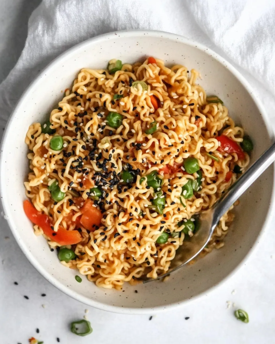 Delicious 15 Minute Sesame Ramen Noodles. shot