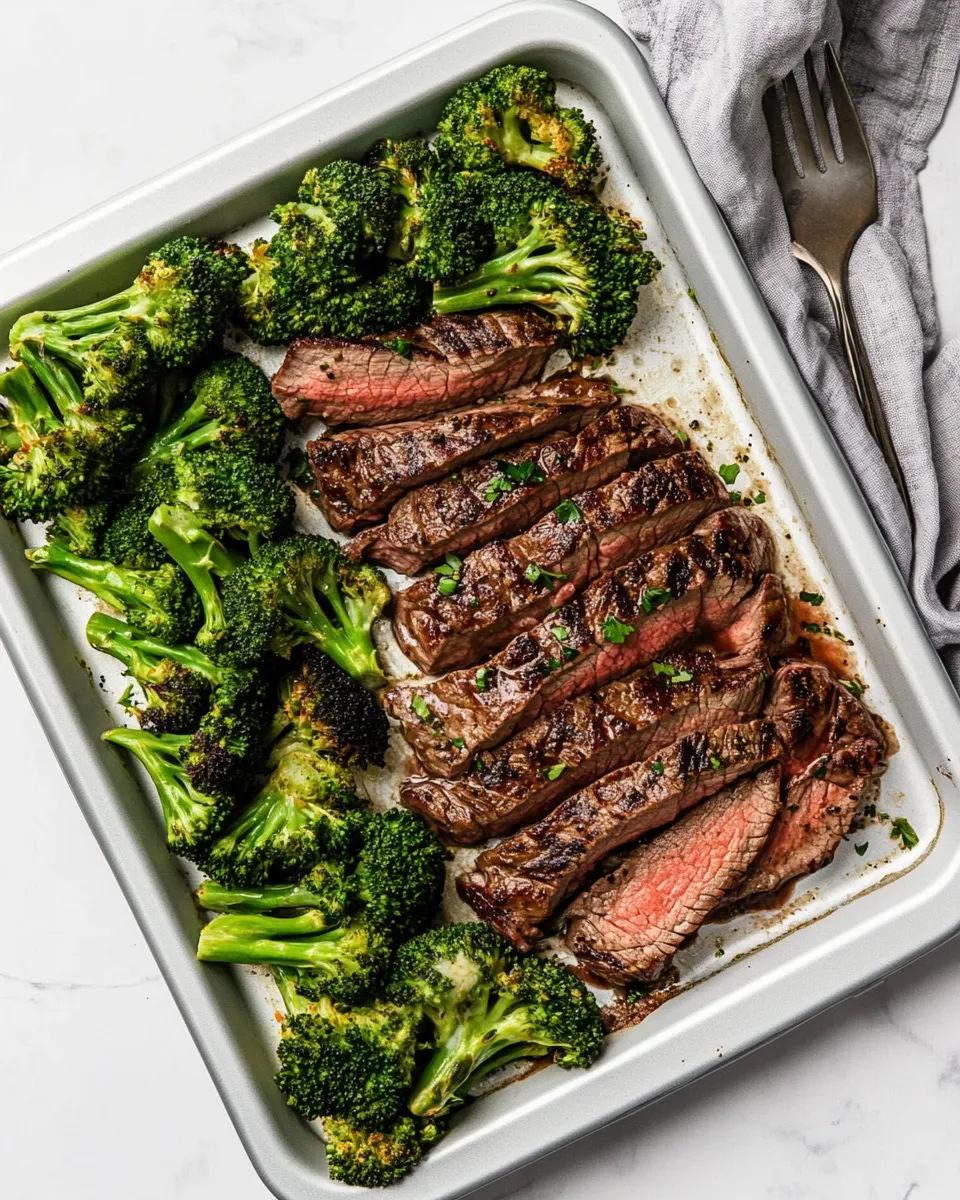 Delicious 15 Minute Sheet Pan Steak and Broccoli Dinner image