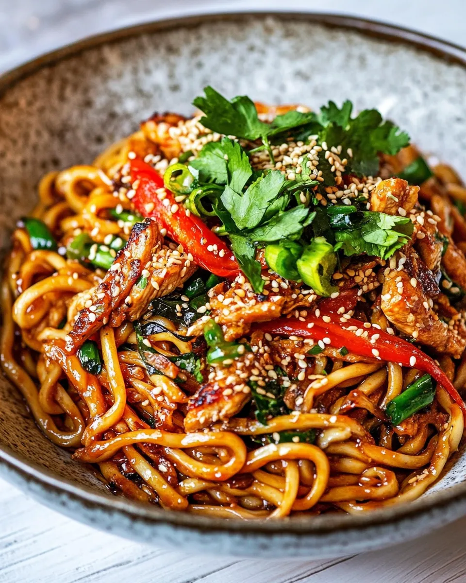 Easy 20 Minute Honey Garlic Chicken Udon Noodles. dish image