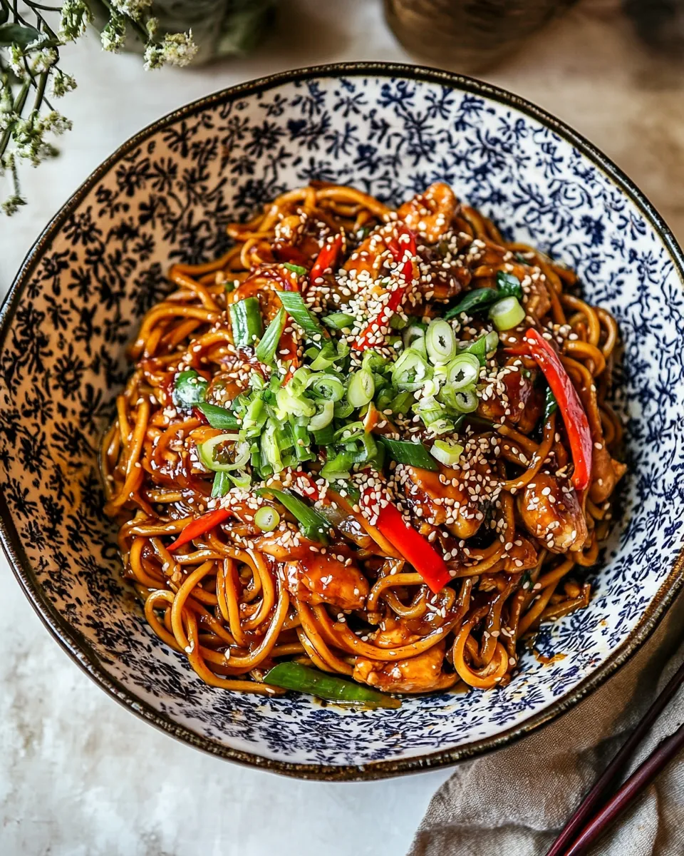 Tasty 20 Minute Honey Garlic Chicken Udon Noodles. shot