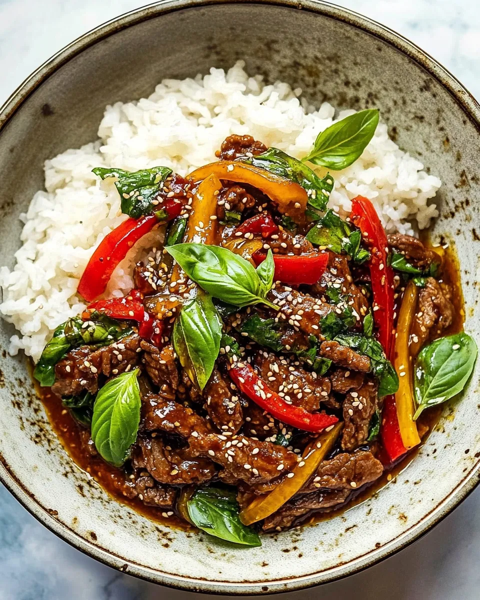 Homemade 20 Minute Sesame Basil Beef Stir Fry. food shot