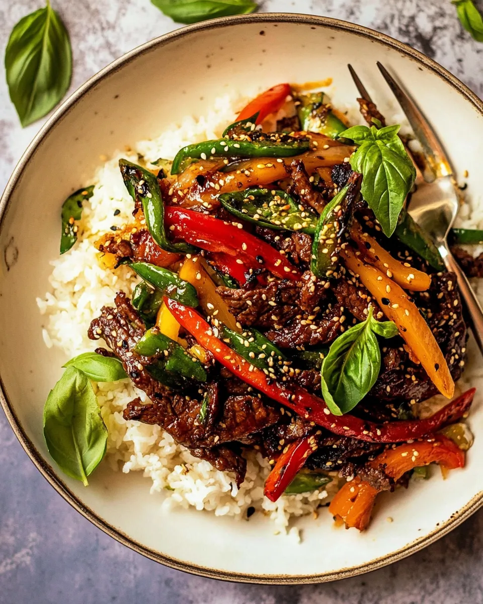 Healthy 20 Minute Sesame Basil Beef Stir Fry. shot