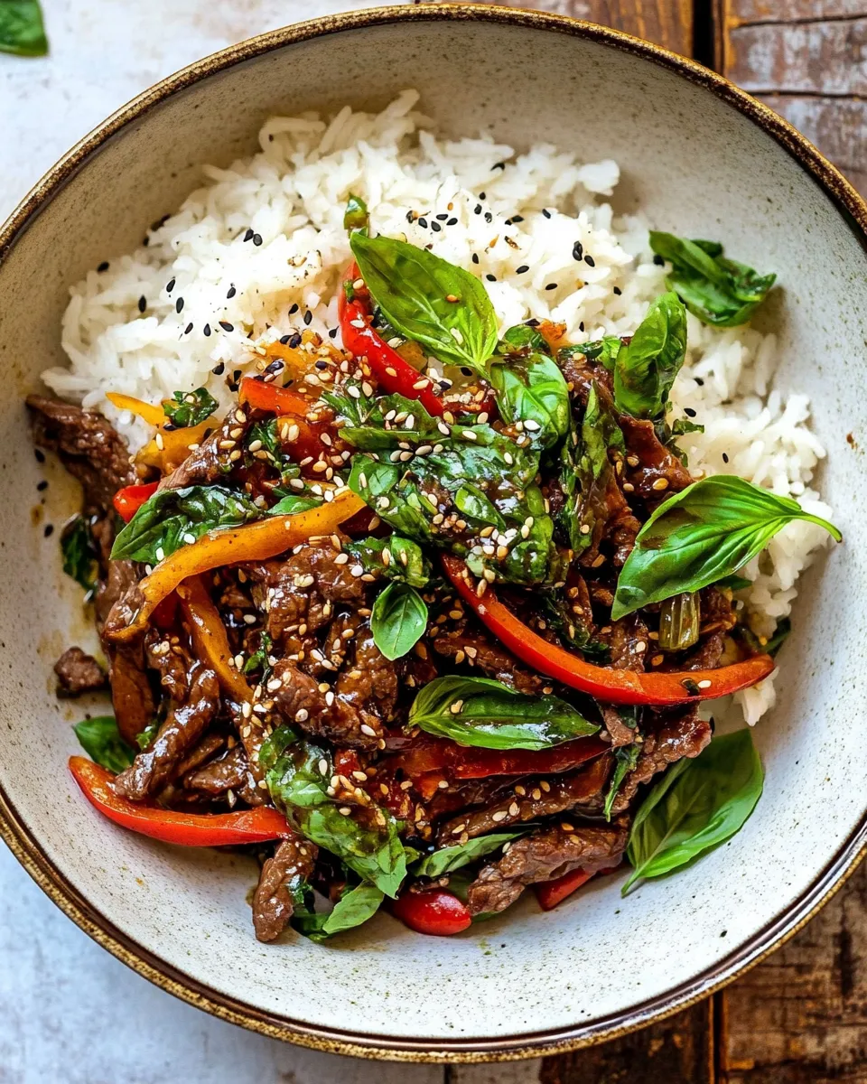 Healthy 20 Minute Sesame Basil Beef Stir Fry. photo