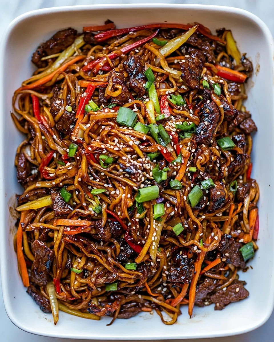 Classic 30-Minute Stir Fried Korean Beef and Toasted Sesame Noodles. shot