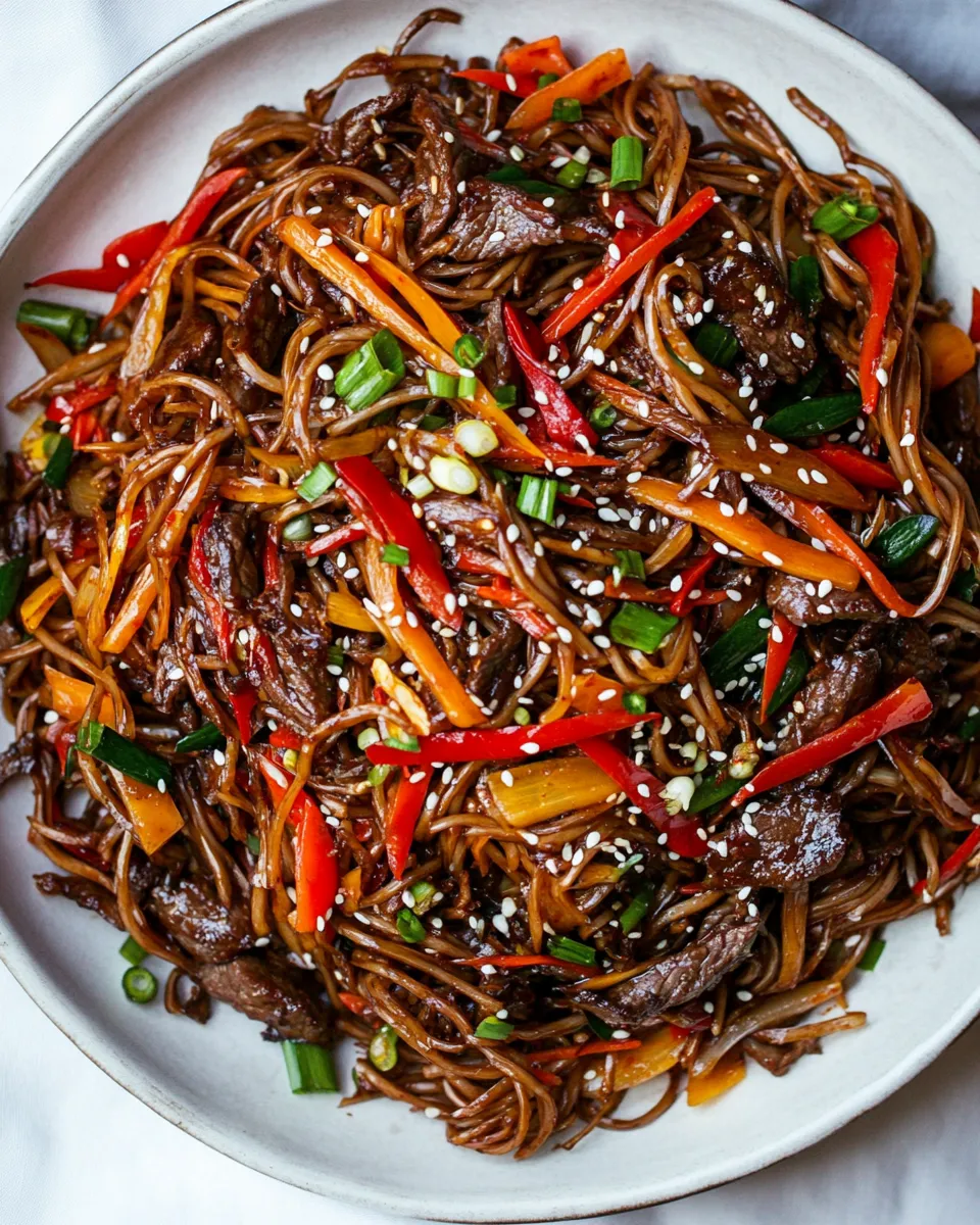 Amazing 30-Minute Stir Fried Korean Beef and Toasted Sesame Noodles. shot