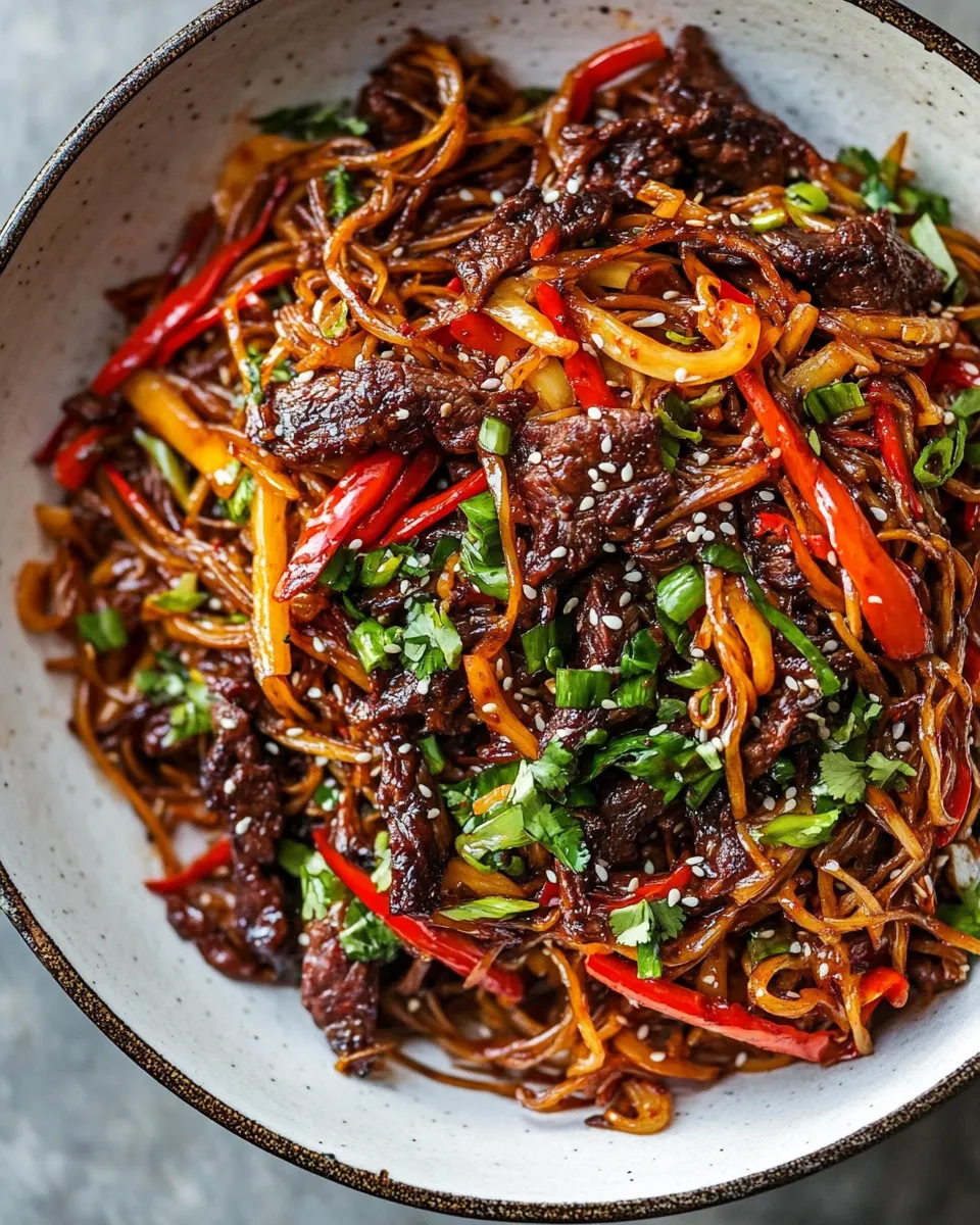 Quick 30-Minute Stir Fried Korean Beef and Toasted Sesame Noodles. picture