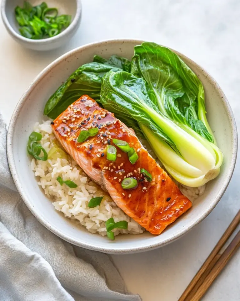 Easy 5-Minute Microwave Salmon Rice Bowl with Bok Choy photo