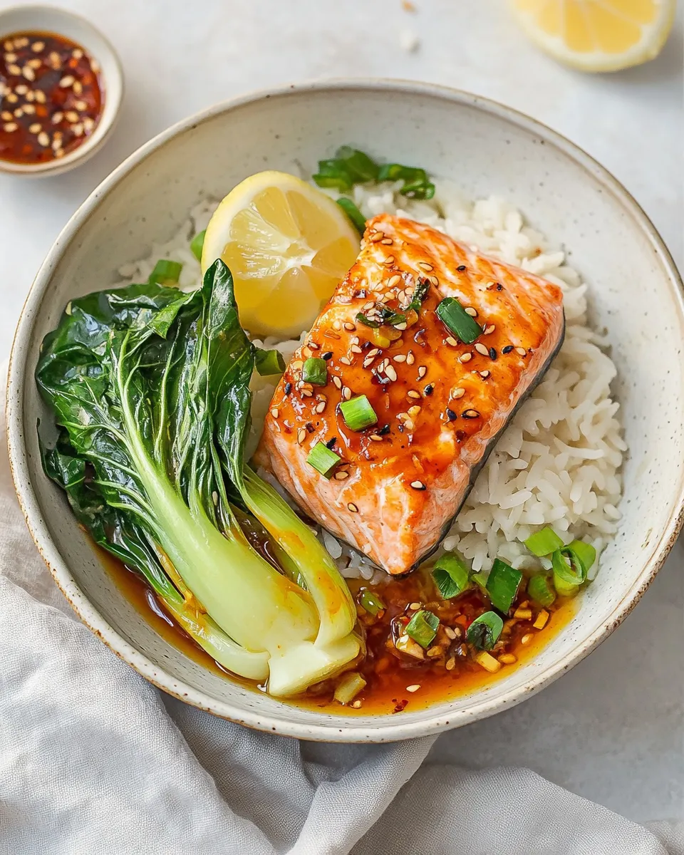 Healthy 5-Minute Microwave Salmon Rice Bowl with Bok Choy image