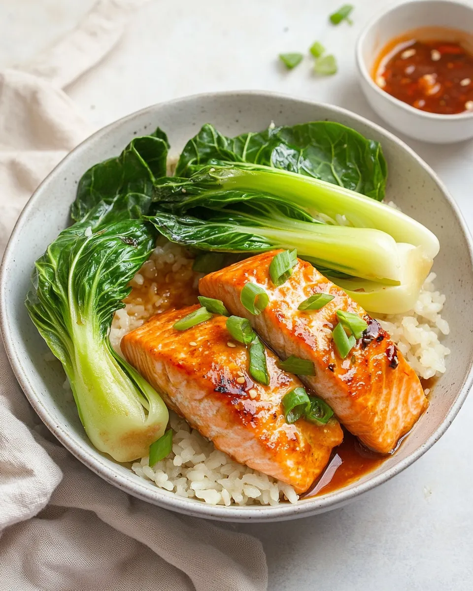 Quick 5-Minute Microwave Salmon Rice Bowl with Bok Choy recipe photo