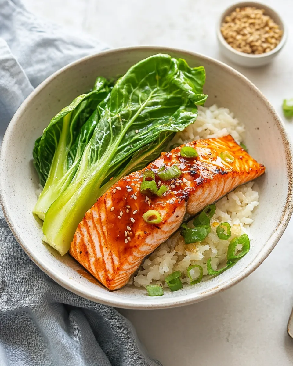 Delicious 5-Minute Microwave Salmon Rice Bowl with Bok Choy dish photo