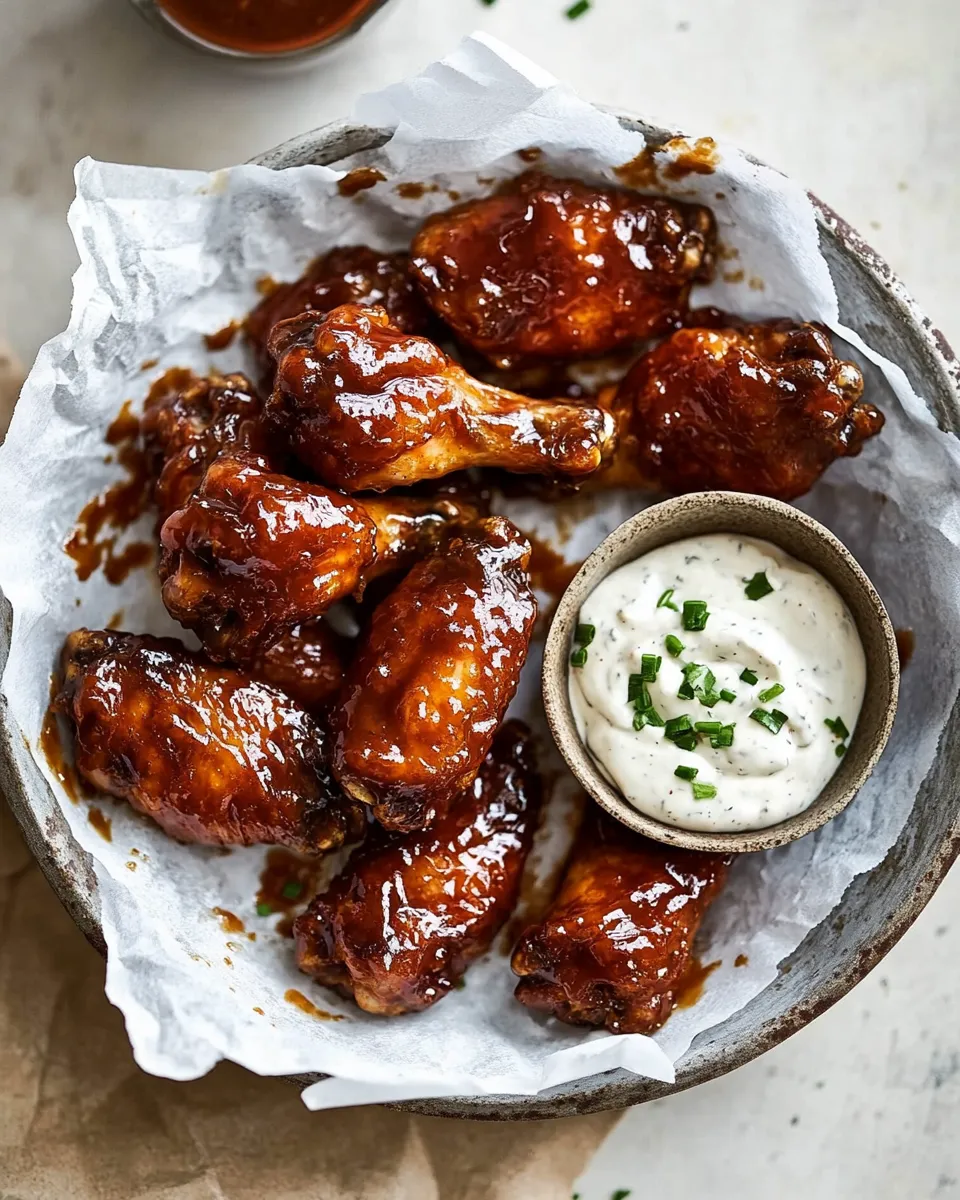 Best Baked Boneless Honey BBQ Chicken Wings with Spicy Ranch. dish image
