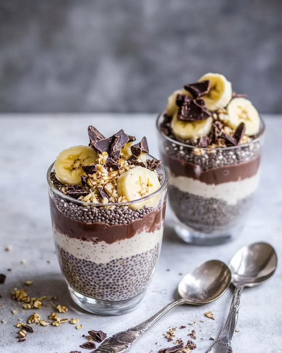 Perfect Banana and Chocolate Chia Cream Pie Parfaits. recipe image