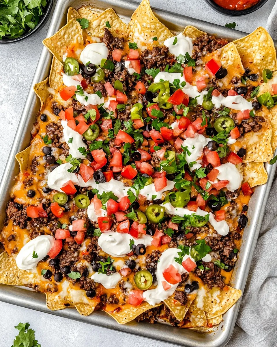 Homemade Beef Sheet Pan Nachos Recipe dish photo