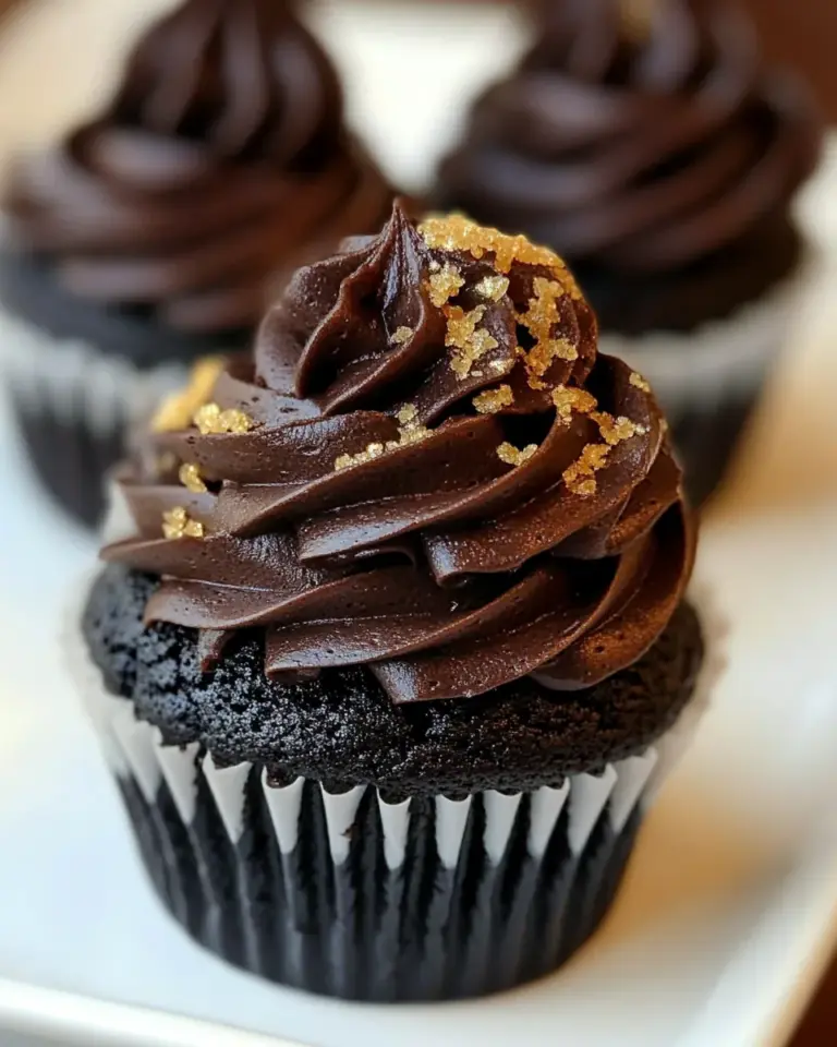 Homemade Black & Gold Dark Chocolate Caramel Cupcakes photo