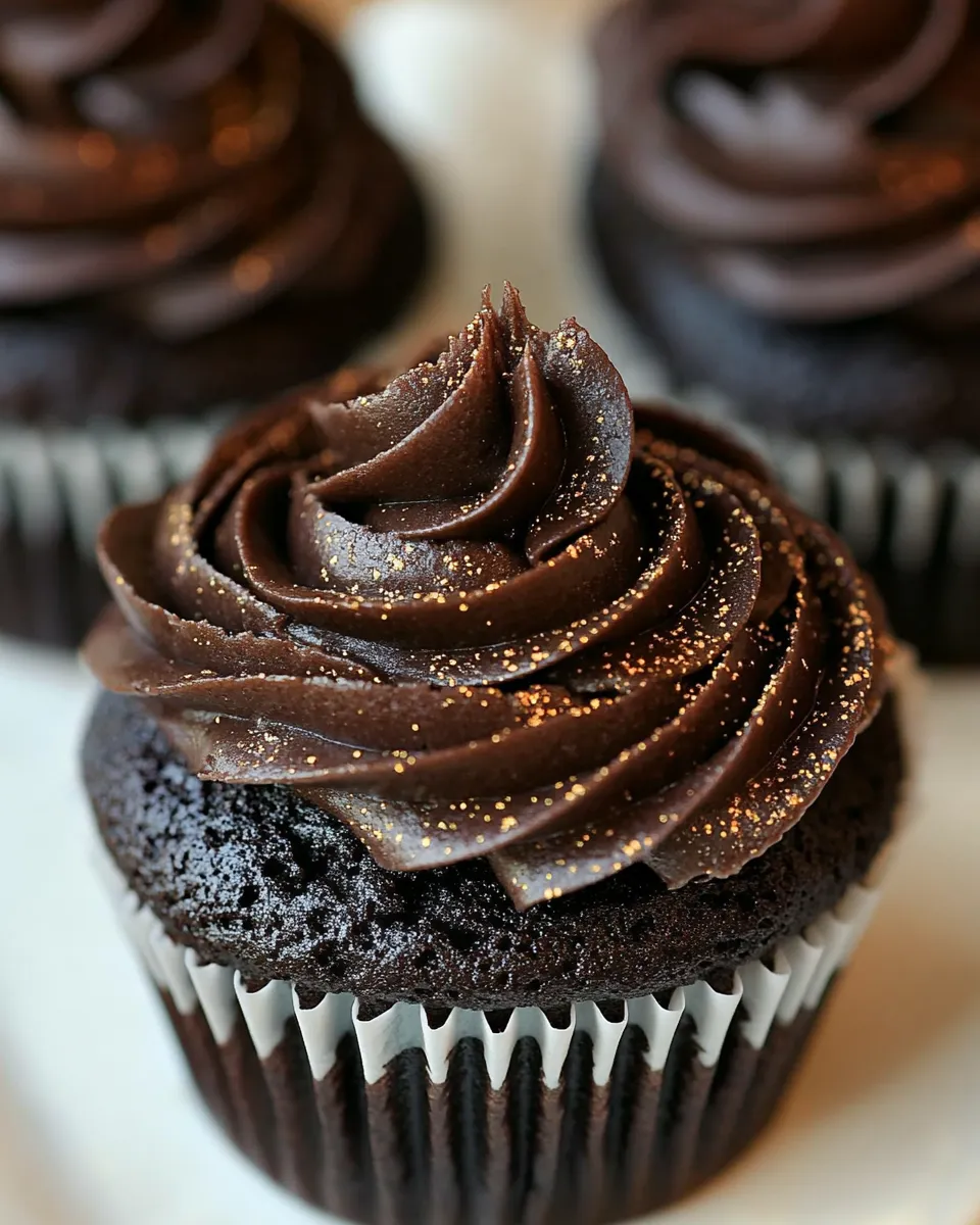 Classic Black & Gold Dark Chocolate Caramel Cupcakes image