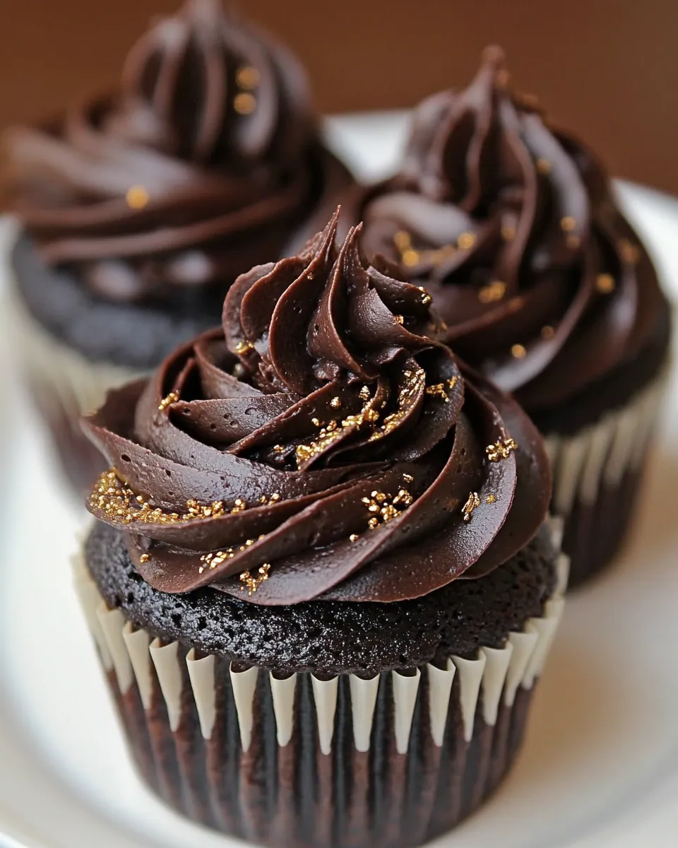 Easy Black & Gold Dark Chocolate Caramel Cupcakes recipe photo