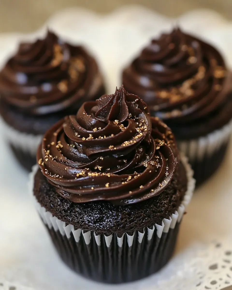 Delicious Black & Gold Dark Chocolate Caramel Cupcakes shot