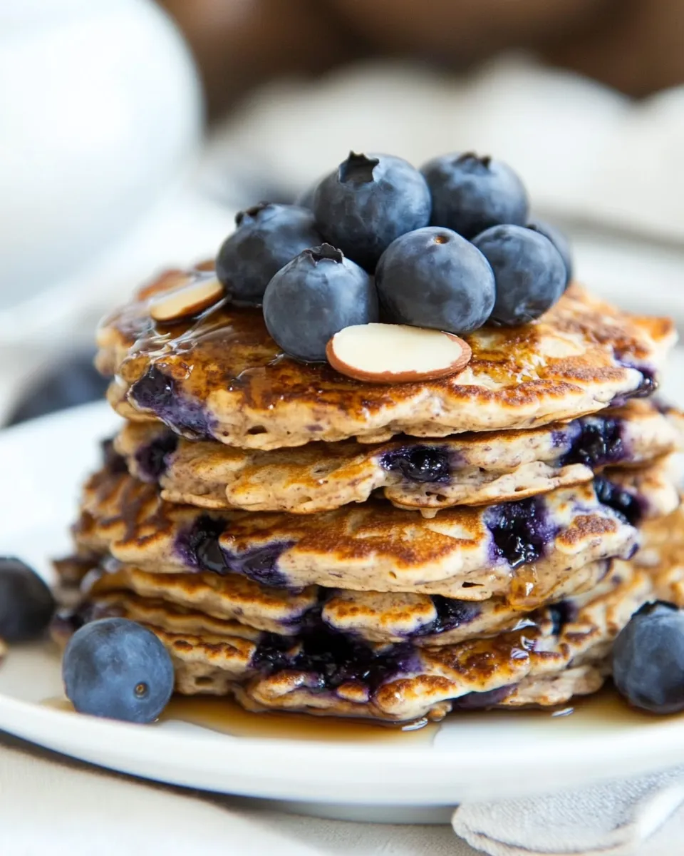 Homemade Blueberry Almond Protein Pancakes photo