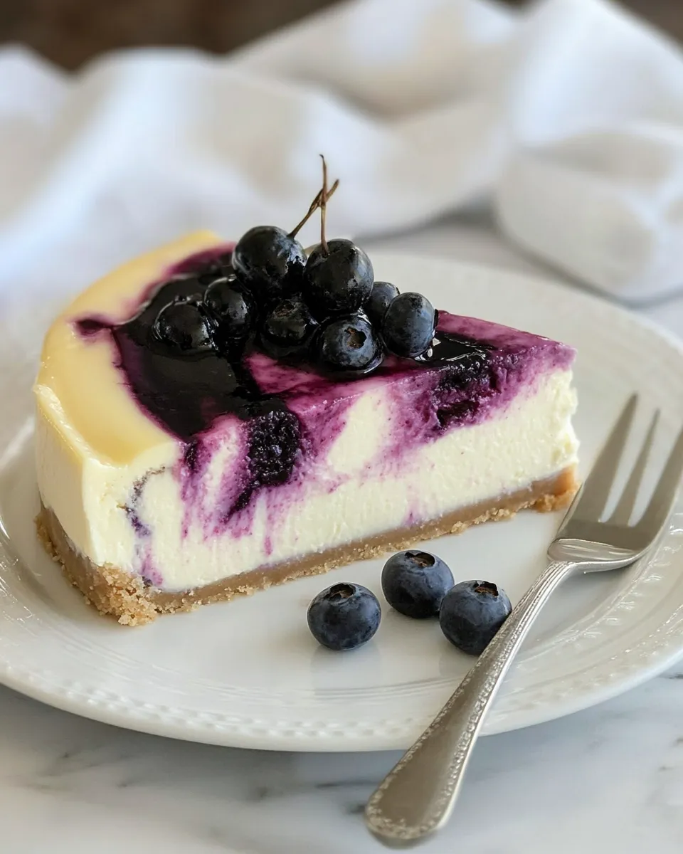 Homemade Blueberry Swirl Cheesecake photo