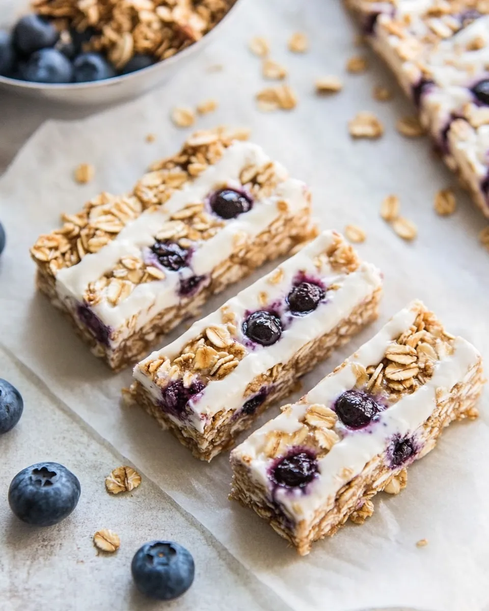 Savory Blueberry Vanilla Greek Yogurt Granola Bars. recipe image