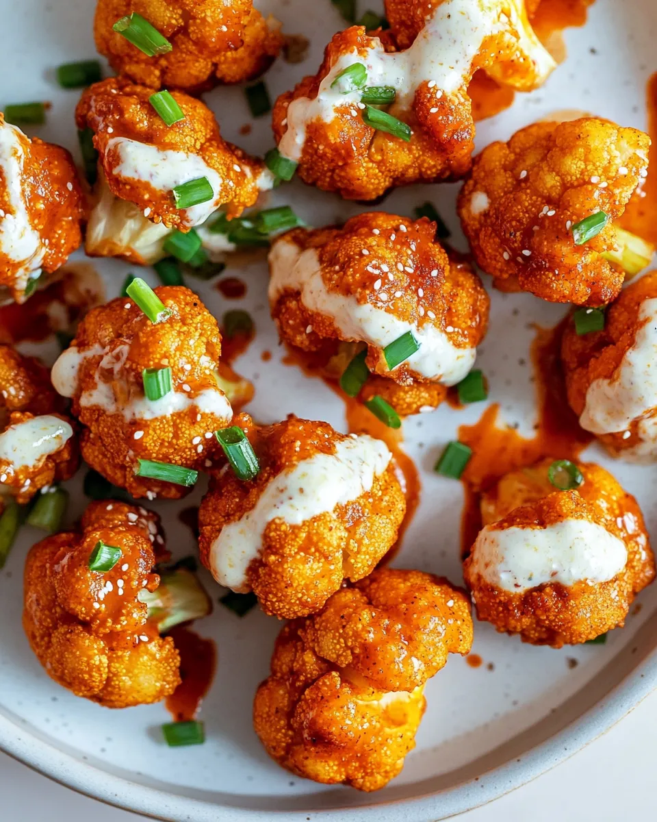 Ultimate Buffalo Cauliflower with Spicy Tahini Ranch. food shot