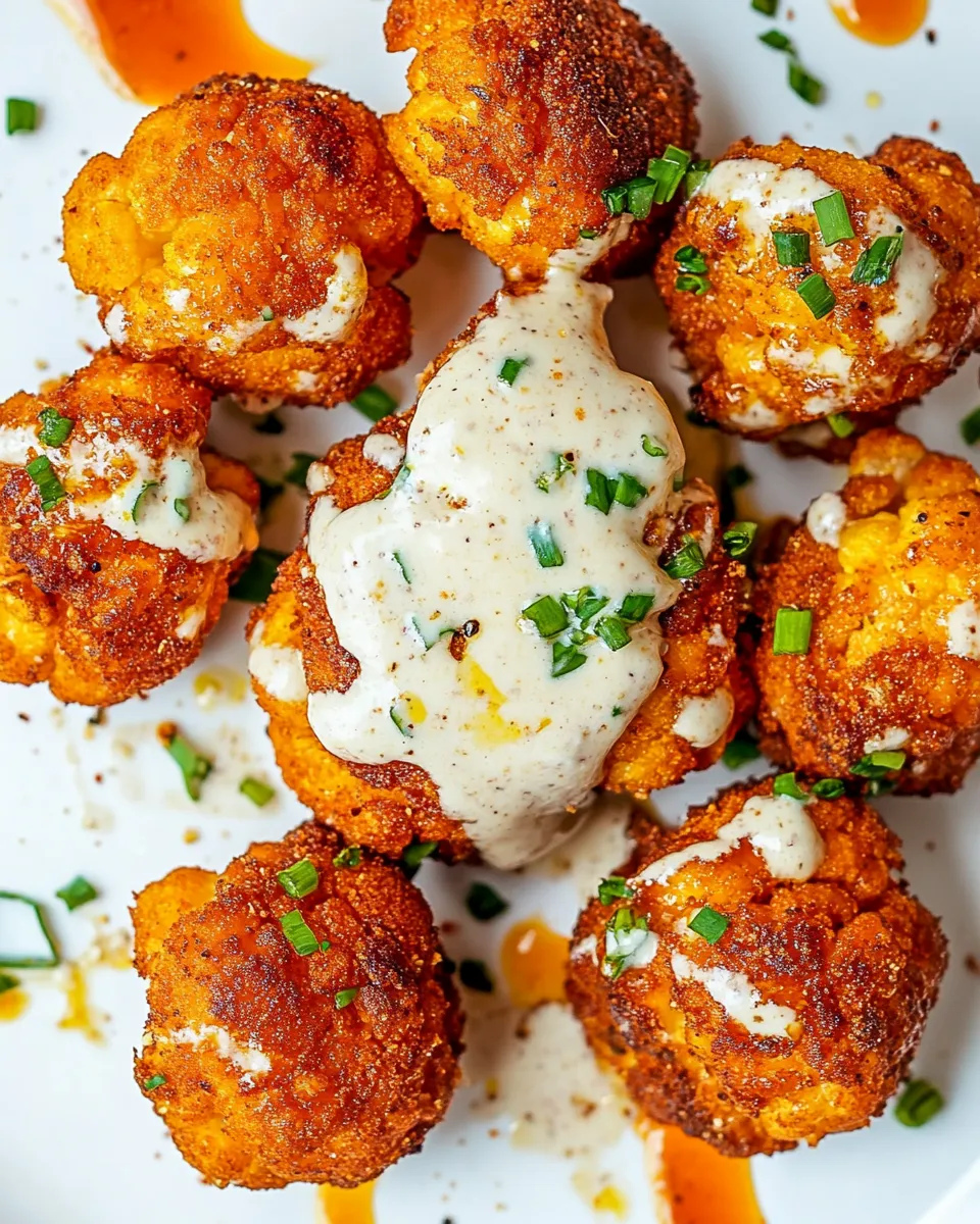 Easy Buffalo Cauliflower with Spicy Tahini Ranch. recipe image