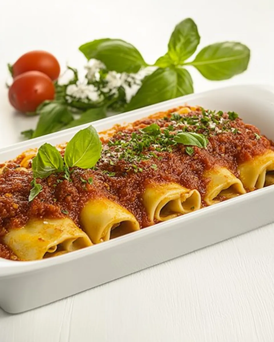 Delicious Cannelloni with Basil Tomato Sauce shot