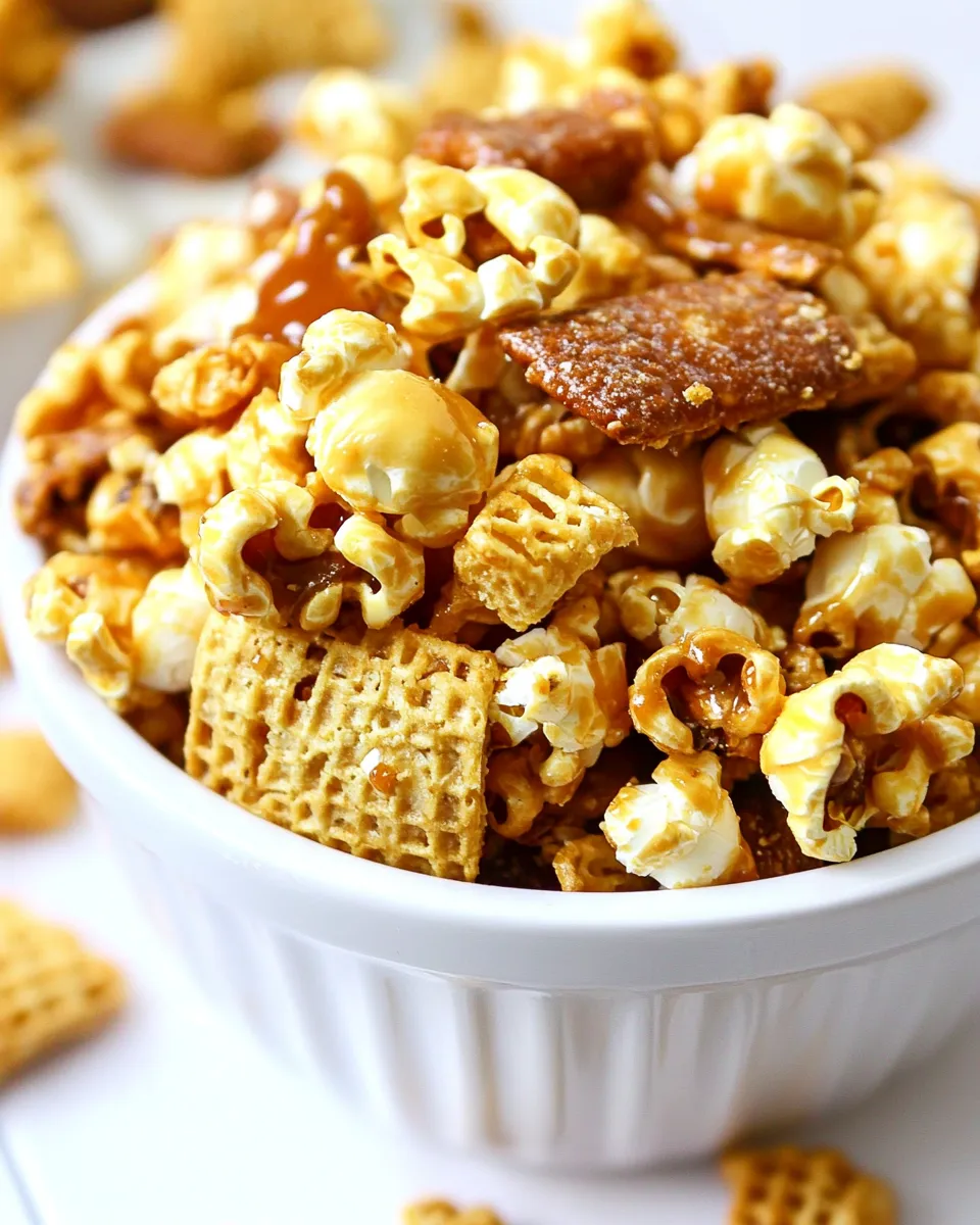 Tasty Caramel Popcorn Snack Mix shot