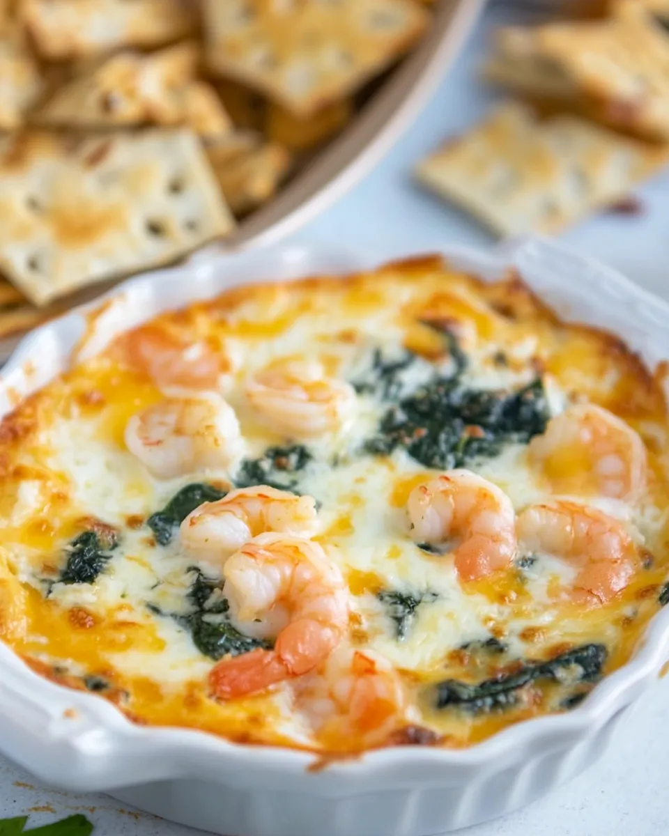 Easy Cheesy Shrimp and Spinach Dip shot