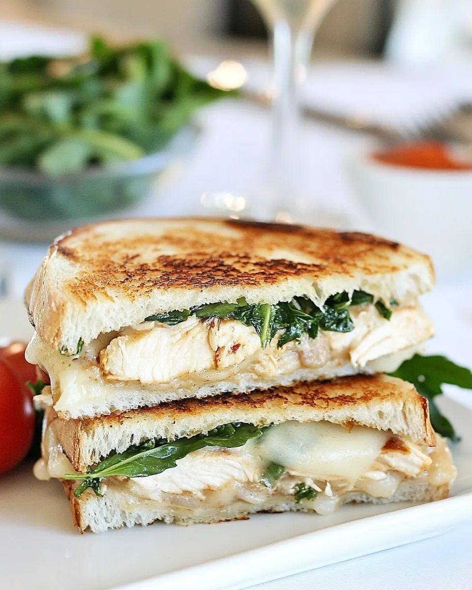 Delicious Chicken Arugula Provolone Panini with Chipotle shot