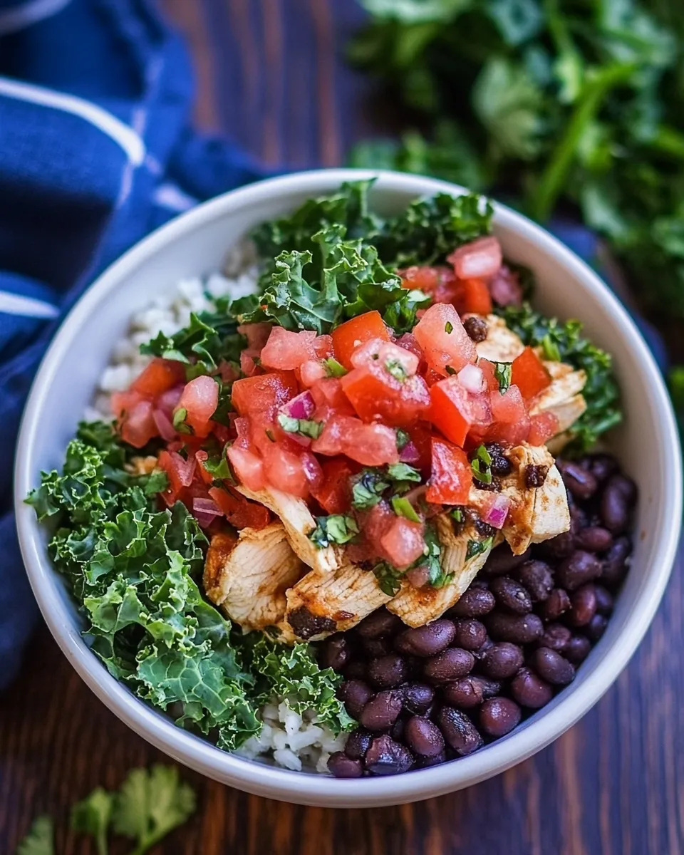 Homemade Chicken Burrito Bowls with Black Beans and Kale photo