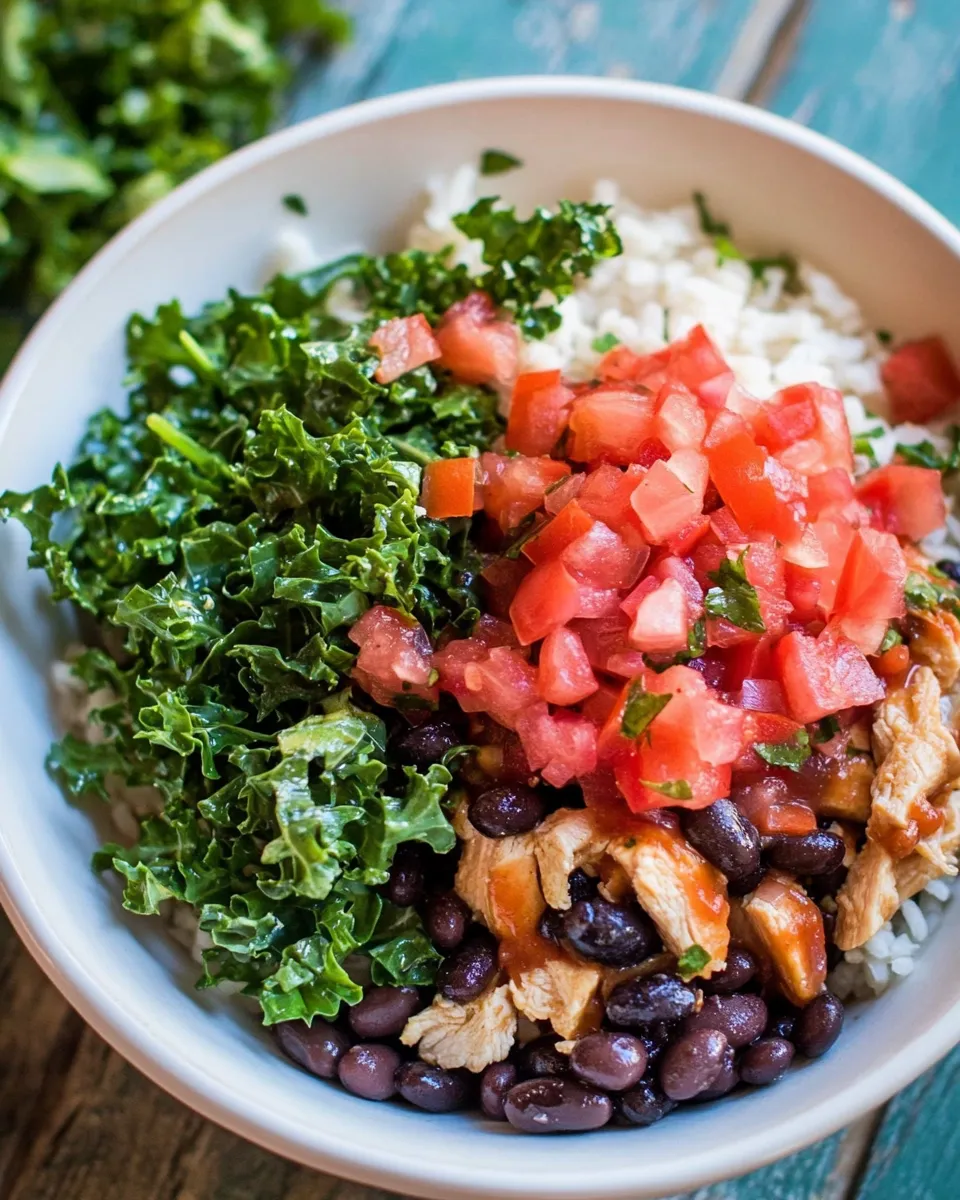 Easy Chicken Burrito Bowls with Black Beans and Kale recipe photo