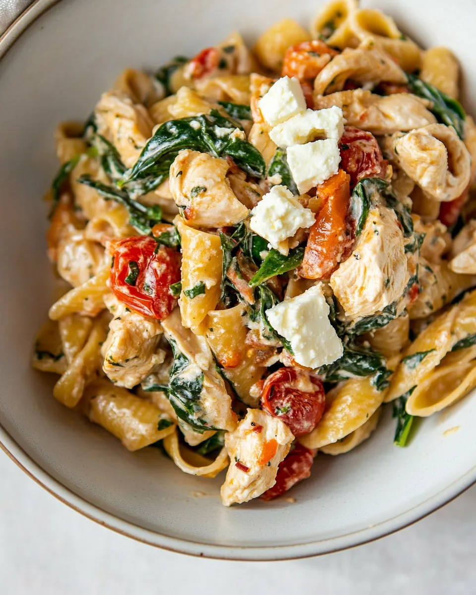 Delicious Chicken Feta Spinach Pasta image