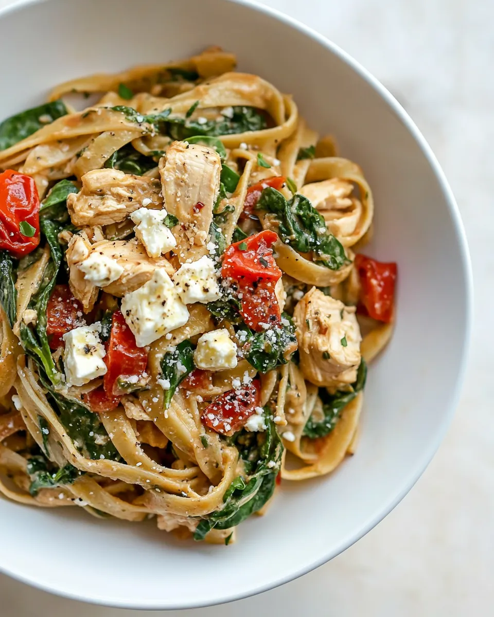 Savory Chicken Feta Spinach Pasta dish photo