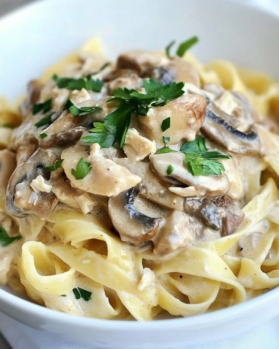 Delicious Chicken Mushroom Fettuccine shot