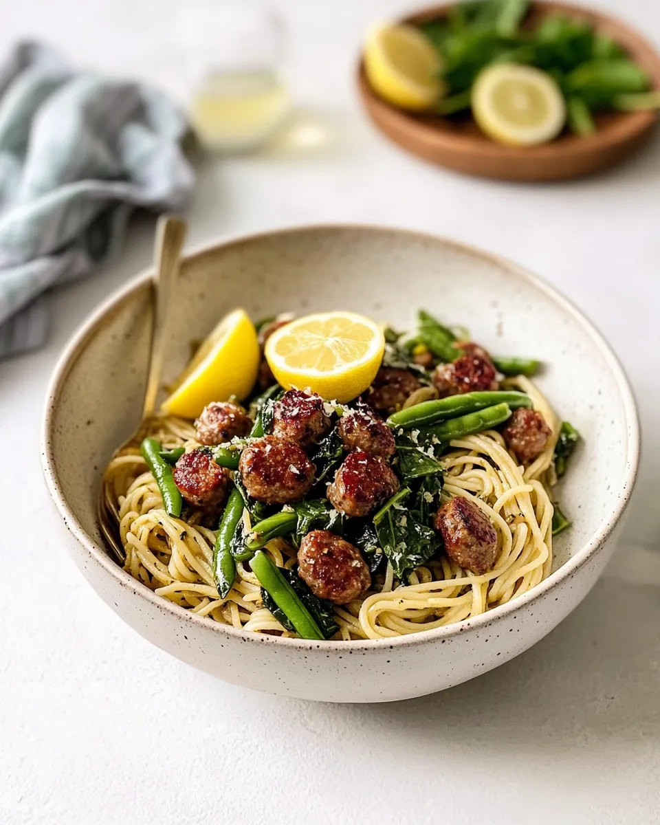Best Chicken Sausage Pasta with Spinach, Lemon, and Green Beans recipe image