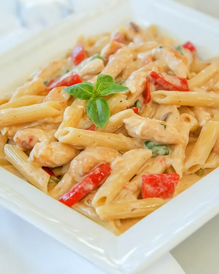 Homemade Chicken and Vegetable Penne Alfredo photo