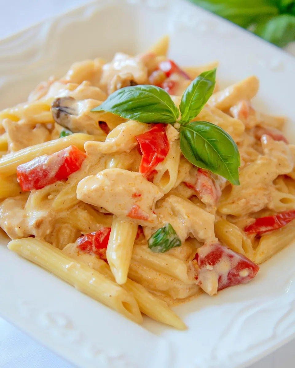 Quick Chicken and Vegetable Penne Alfredo dish photo