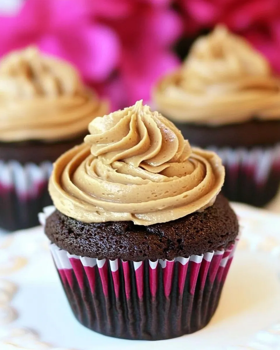 Easy Chocolate Cupcakes with Penuche Frosting shot