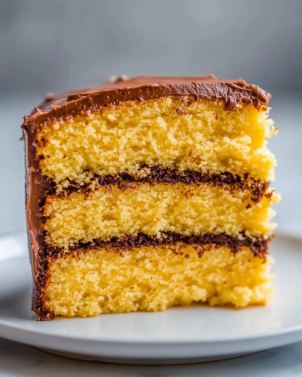 Homemade Classic Yellow Cake with Creamy Chocolate Frosting photo