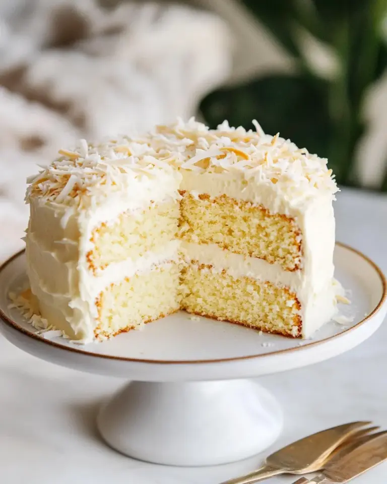 Homemade Coconut Cream Cake with Coconut Cream Cheese Frosting photo